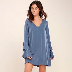 Periwinkle Long Sleeve Shift Dress w/ Bell Sleeves